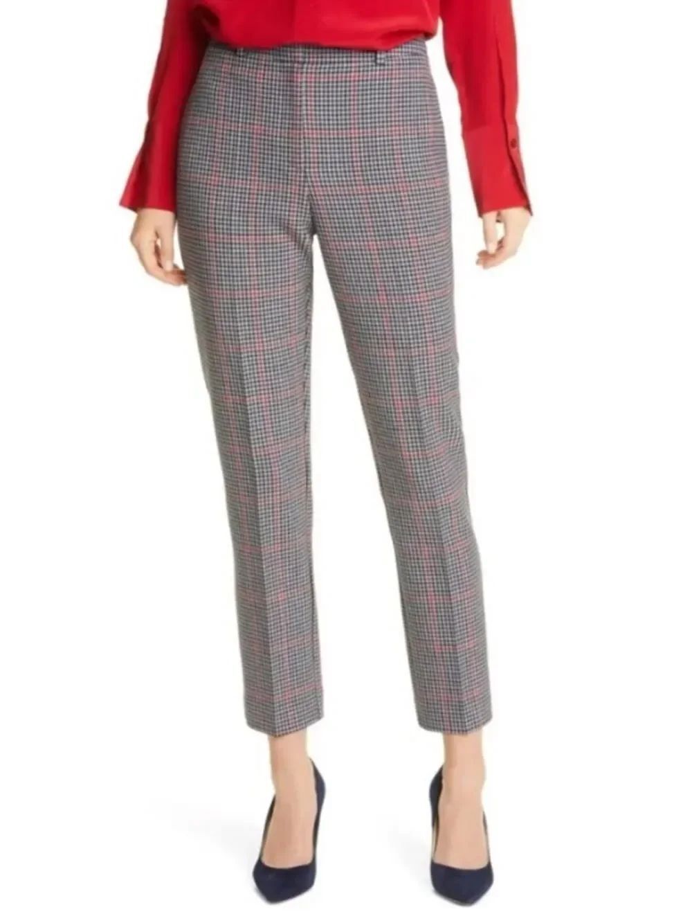 Hugo Boss 14 Tacaro Gray Navy Red Houndstooth Ponte Knit Trousers
